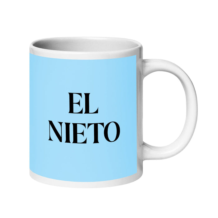 El Nieto La petite-fille / Le petit-fils Tasse à café amusante pour le travail à domicile ou au bureau Cadeau de fierté mexicaine espagnole Tasse blanche brillante Carte bleu ciel