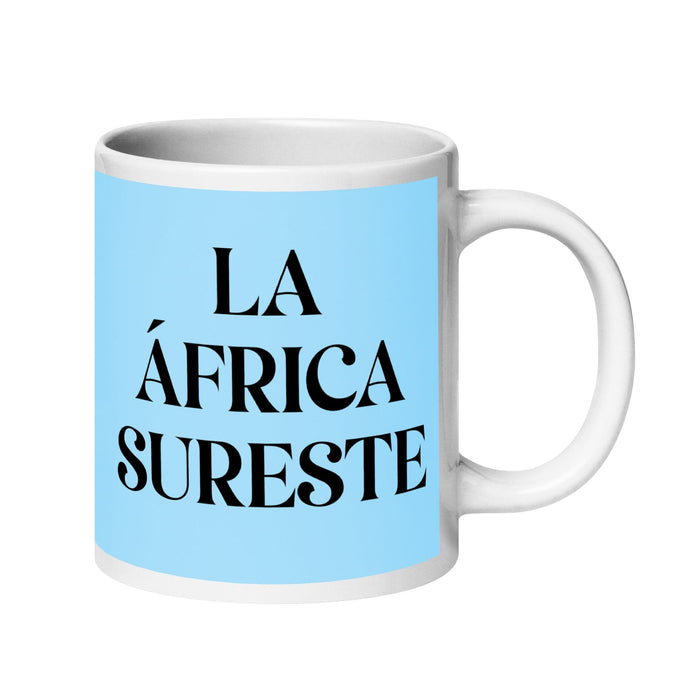 La África Sureste, die südostafrikanische lustige Kaffeetasse für Zuhause, Büro und Arbeit, mexikanisches spanisches Stolzgeschenk, weiße glänzende Tasse, himmelblaue Kartentasse