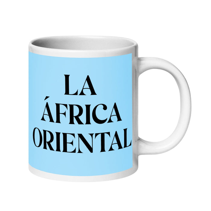 La África Oriental, die ostafrikanische, lustige Kaffeetasse für Zuhause, Büro und Arbeit, mexikanisches spanisches Stolzgeschenk, weiße glänzende Tasse, himmelblaue Kartentasse