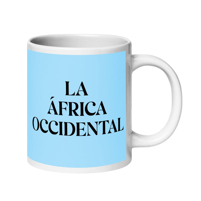 La África Occidental, die westafrikanische, lustige Kaffeetasse für Zuhause, Büro und Arbeit, mexikanisches spanisches Pride-Geschenk, weiße, glänzende Tasse, himmelblaue Kartentasse