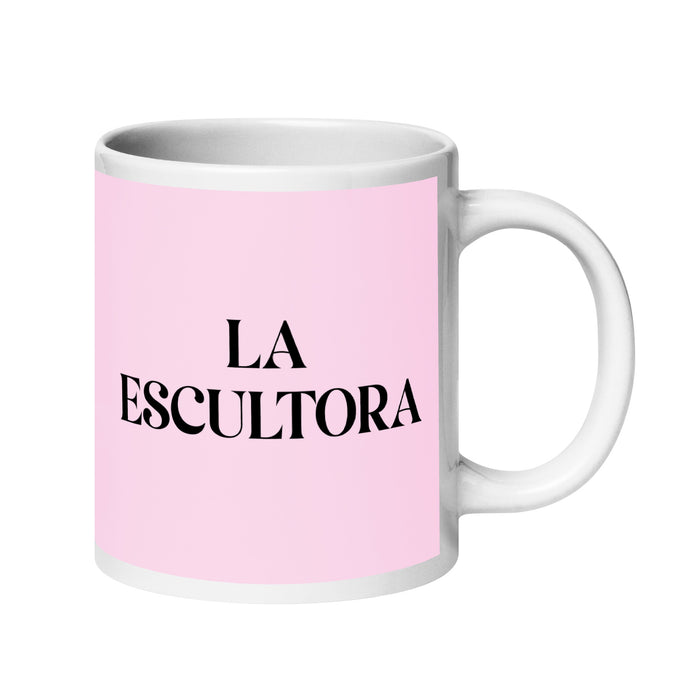 La Escultora The Sculptor Funny Home Office Work Coffee Mug Mexican Spanish Pride Gift White Glossy Cup Light Pink Card Mug