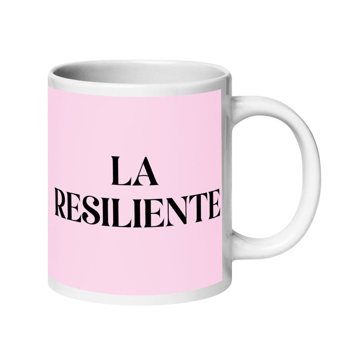 EL RESILIENTE The Resilient One Tasse à café amusante pour le travail à domicile ou au bureau Cadeau de fierté mexicaine espagnole Tasse blanche brillante Carte rose clair