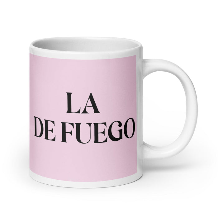 La De Fuego Das Feuerzeichen Lustige Kaffeetasse für Zuhause, Büro, Arbeit, mexikanisches spanisches Pride-Geschenk, weiße glänzende Tasse, hellrosa Kartentasse