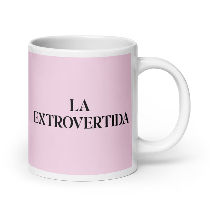 La Extrovertida The Extrovert Funny Home Office Work Coffee Mug Mexican Spanish Pride Gift White Glossy Cup Light Pink Card Mug