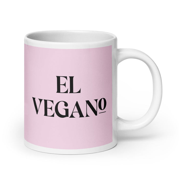 El Vegano, der Veganer, lustige Kaffeetasse für Zuhause, Büro, Arbeit, mexikanisches spanisches Pride-Geschenk, weiße glänzende Tasse, hellrosa Kartentasse