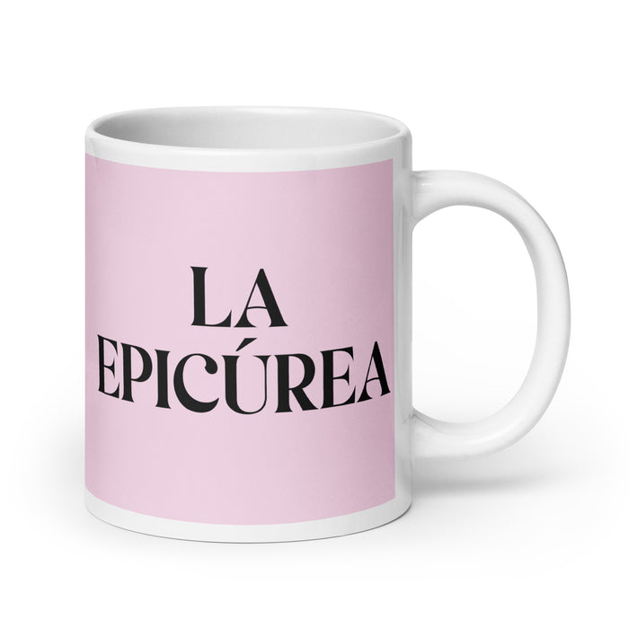 La Epicúrea The Epicurean Funny Home Office Work Coffee Mug Mexican Spanish Pride Gift White Glossy Cup Light Pink Card Mug