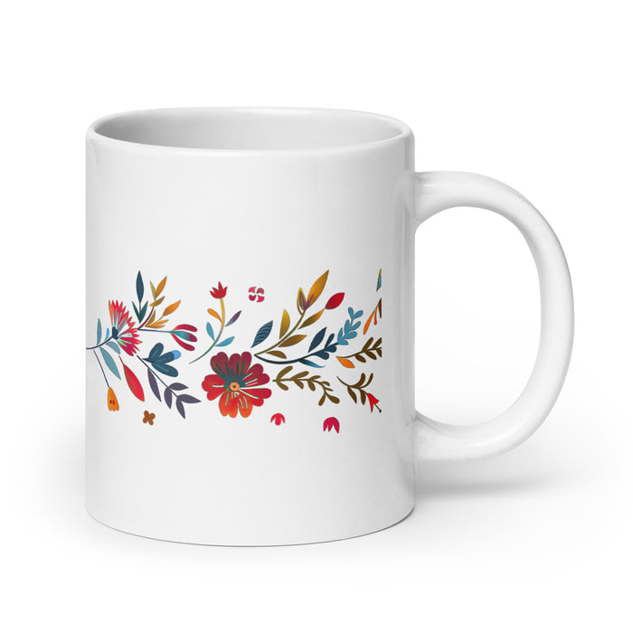 Tasse à café exclusive Alma avec nom, pour la maison, le bureau, le travail, la fierté mexicaine et espagnole, cadeau unique en son genre, calligraphie, blanc brillant | A18