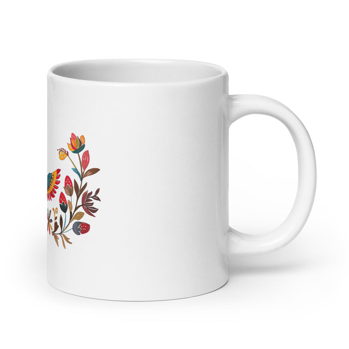 Amaia – Exklusives Namenskunstwerk, Kaffeetasse für Zuhause, Büro, Arbeit, mexikanischer und spanischer Stolz, Geschenktasse, einzigartige Kalligraphie, weiß glänzend, A4