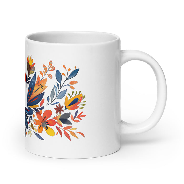 Taza de café exclusiva con nombre de Amaia, obra de arte para el hogar, la oficina, el trabajo, regalo de orgullo mexicano y español, taza blanca brillante con caligrafía única en su tipo | A11