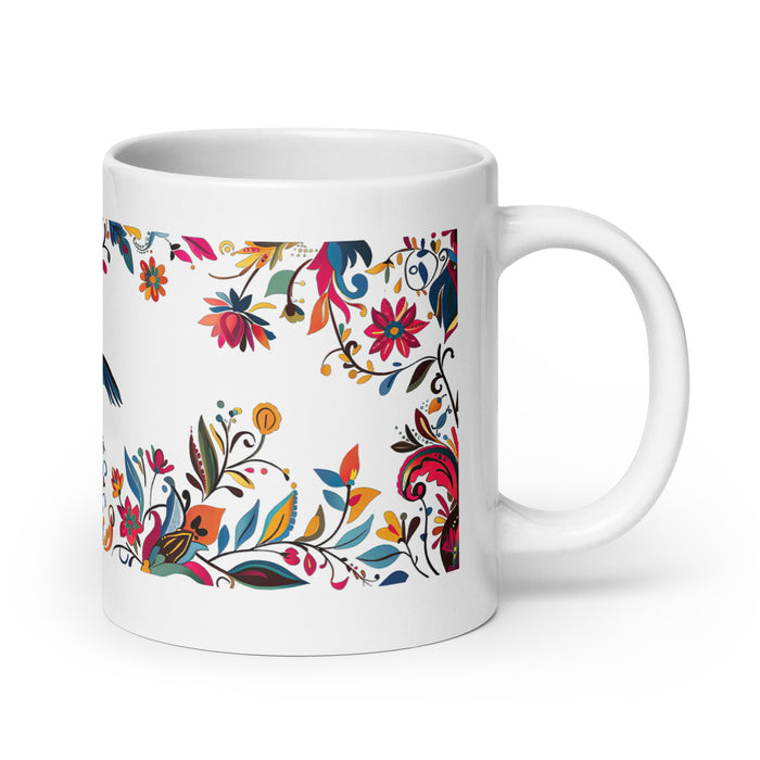 Taza de café exclusiva con nombre de Amaia, obra de arte para el hogar, la oficina, el trabajo, regalo de orgullo mexicano español, taza blanca brillante con caligrafía única en su tipo | A14