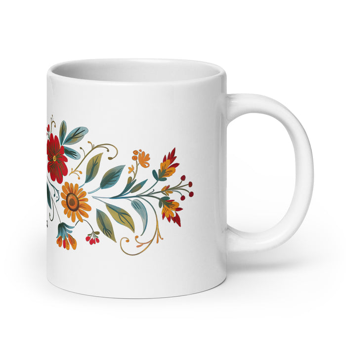 Taza de café exclusiva con nombre de Amalia, obra de arte para el hogar, la oficina, el trabajo, regalo de orgullo mexicano y español, taza blanca brillante con caligrafía única en su tipo | A14