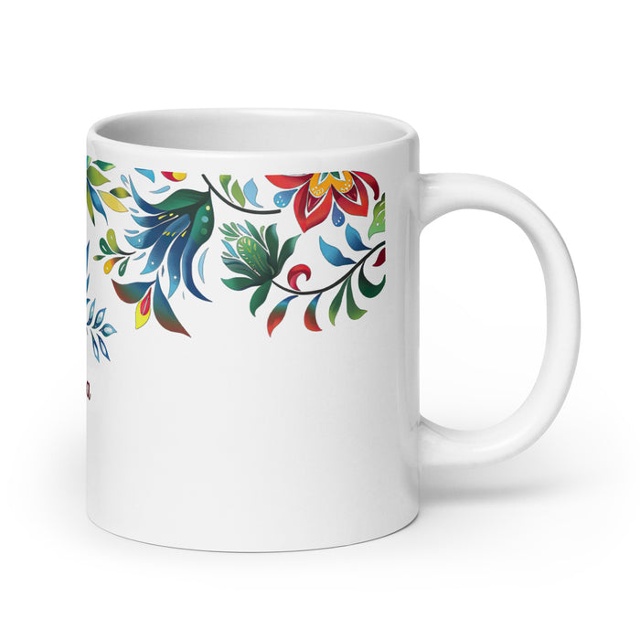 Taza de café exclusiva con nombre de Amanda, obra de arte para el hogar, la oficina, el trabajo, regalo de orgullo mexicano y español, taza blanca brillante con caligrafía única en su tipo | A4