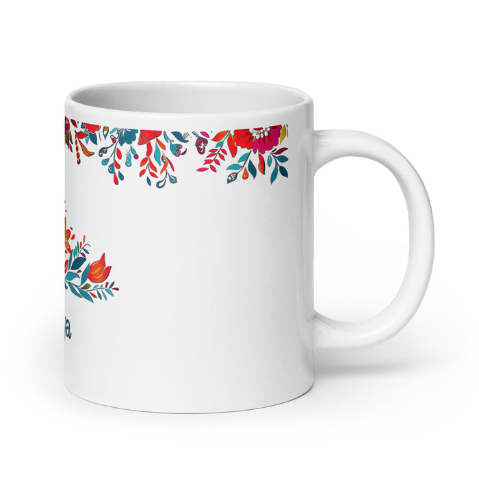 Tasse à café exclusive Amaya avec nom, pour la maison, le bureau, le travail, la fierté mexicaine et espagnole, cadeau unique en son genre, calligraphie, blanc brillant | A9