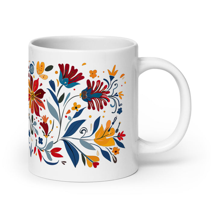 Tasse à café avec nom exclusif et motif de fierté mexicaine et espagnole, tasse à café blanche brillante et unique en son genre | A5