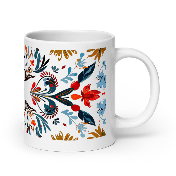 Tasse à café avec nom exclusif et motif de fierté mexicaine et espagnole, tasse à café blanche brillante et unique en son genre | A6