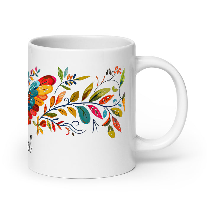 Tasse à café exclusive avec nom d'ange, tasse à café pour le travail à domicile, la fierté mexicaine et espagnole, tasse cadeau, calligraphie unique, blanche et brillante | A8