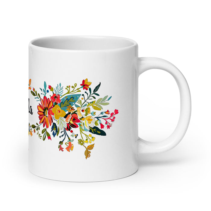 Taza de café exclusiva con nombre de Ángela, obra de arte para el hogar, la oficina, el trabajo, regalo de orgullo mexicano español, taza blanca brillante con caligrafía única en su tipo | Á3