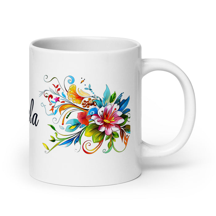 Taza de café exclusiva con nombre de Ángela, obra de arte para el hogar, la oficina, el trabajo, regalo de orgullo mexicano español, taza blanca brillante con caligrafía única en su tipo | Á4