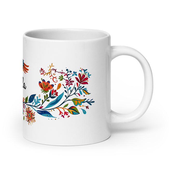 Tasse à café exclusive avec nom d'Ángela, tasse à café pour le travail à domicile, la fierté espagnole mexicaine, tasse cadeau, calligraphie unique, tasse blanche brillante | Á9