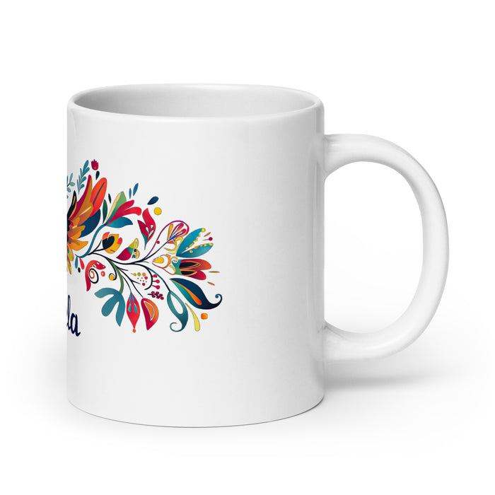 Tasse à café exclusive avec nom d'Ángela, tasse à café pour le travail à domicile, tasse cadeau de fierté espagnole mexicaine, tasse blanche brillante avec calligraphie unique en son genre | Á14