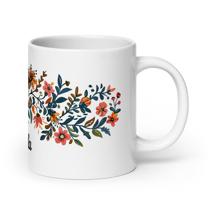 Tasse à café exclusive avec nom d'Ángela, tasse à café pour le travail à domicile, tasse cadeau de fierté espagnole mexicaine, tasse blanche brillante avec calligraphie unique en son genre | Á25