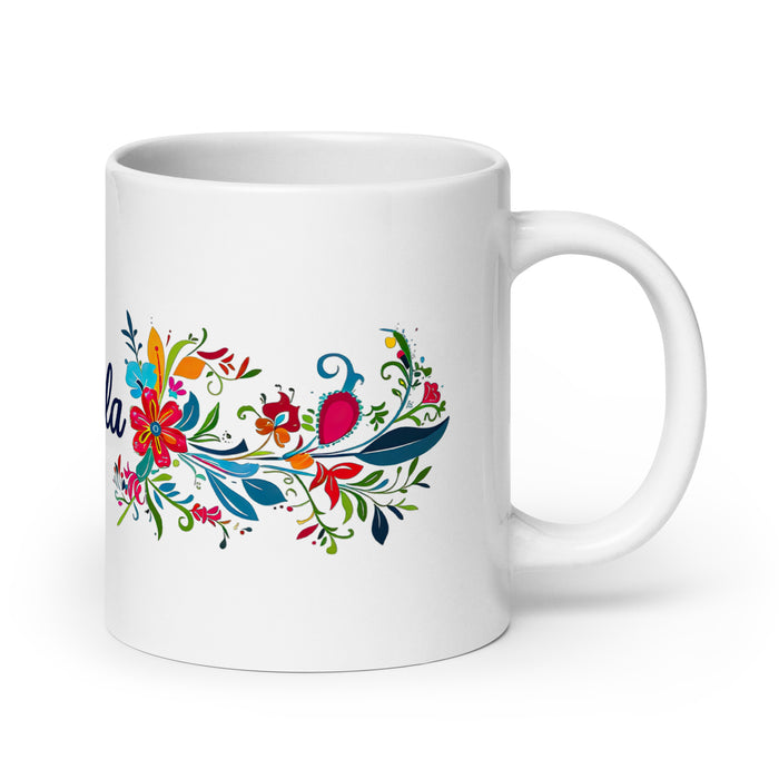 Taza de café exclusiva con nombre de Ángela, obra de arte para el hogar, la oficina, el trabajo, regalo de orgullo mexicano español, taza blanca brillante con caligrafía única en su tipo | Á26