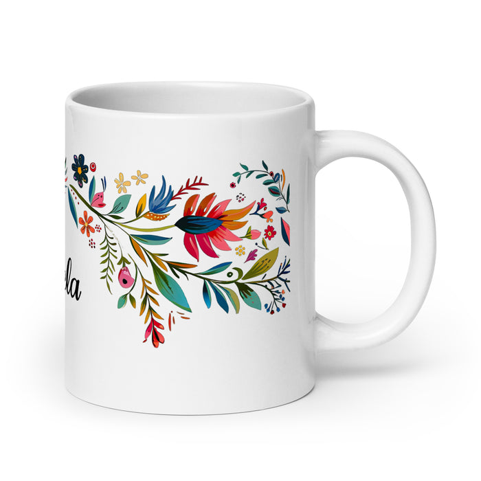 Ángela Exclusive Name Art Piece Home Office Work Coffee Mug Mexican Spanish Pride Gift Cup One-Of-A-Kind Calligraphy White Glossy Mug | Á35