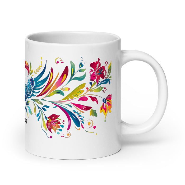 Tasse à café avec nom exclusif Angelina, tasse à café pour le travail à domicile, la fierté mexicaine et espagnole, tasse à calligraphie unique, blanche et brillante | A12