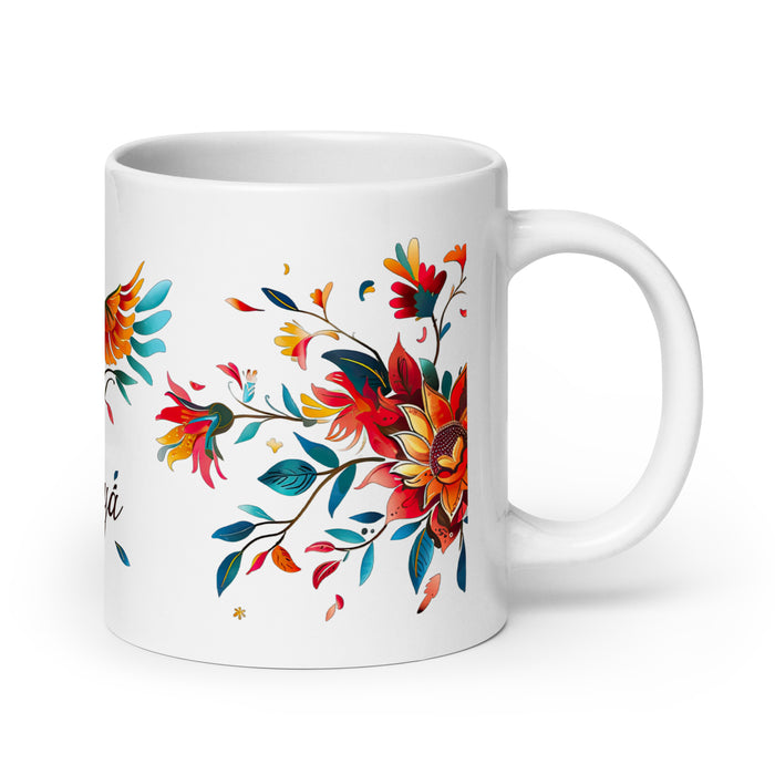 Tasse à café Amaya exclusive avec nom, tasse à café pour le travail à domicile, tasse cadeau de fierté espagnole mexicaine, tasse blanche brillante avec calligraphie unique en son genre | A24