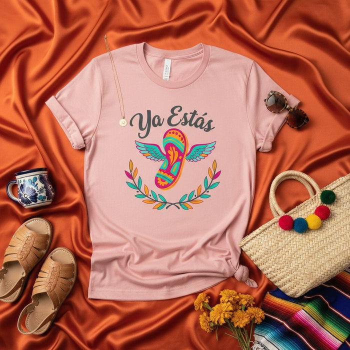 Ya Estás La Chancla with Wings T-Shirt, Funny Mexican Mom Gift, Latina Fiesta Outfit, Cinco de Mayo, Dia de Muertos Inspired Sandal Graphic Tee, Vibrant Colorful Design, Unisex Short Sleeve Shirt Mexicada