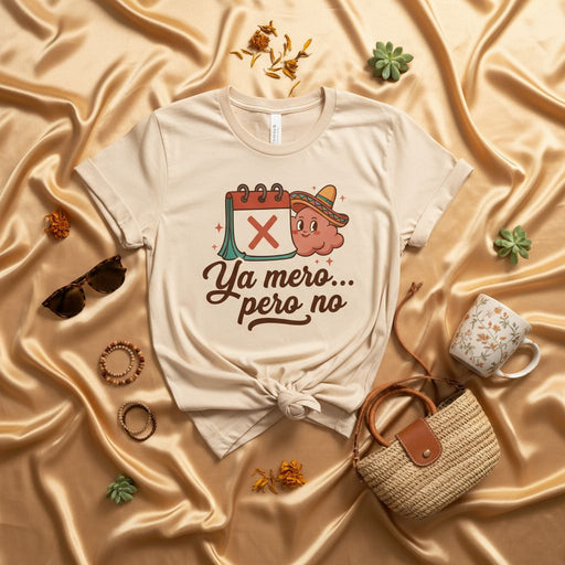 Ya mero... pero no T-Shirt, Funny Spanish Phrase Tee, Retro Calendar Sombrero Shirt, Hispanic Humor Gift, Cute Latte Cartoon Unisex T-shirt Mexicada