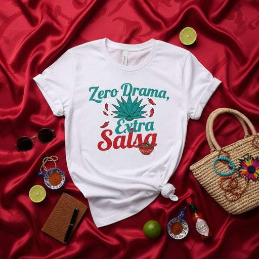 Zero Drama Extra Salsa Shirt, Funny Mexican Food Tee, Fiesta Party Outfit, Agave Plant Chili Peppers Design, Cinco de Mayo Gift, Unisex Graphic T-Shirt Mexicada