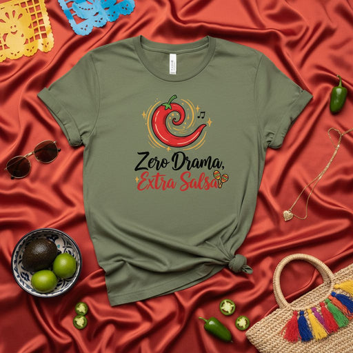 Zero Drama Extra Salsa Shirt, Red Chili Pepper Graphic Tee, Funny Mexican Food and Spice Lover Unisex T-Shirt, Fiesta Party Apparel Mexicada