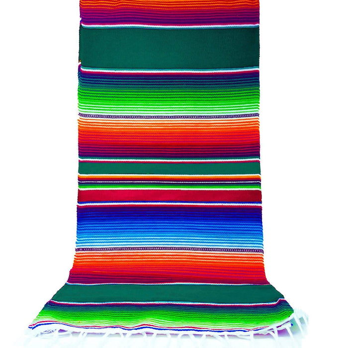 Authentic Mexican Table Runner (Zarape El Camino) 84" X 15" Alondra's Imports Emerald Green With Ruby Accents / 1 Pack (Save 0%)