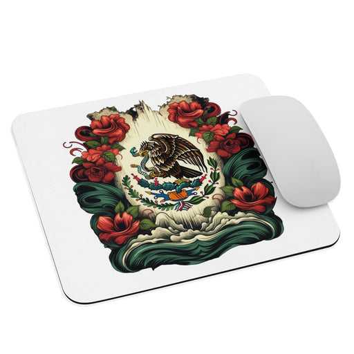 Bold Mexican Eagle Amidst Roses with Dark Details Mouse pad - Mexicada