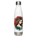 Dark Red & Cyan Elegance: Art of Girl with Flowers in Hair Stainless Steel Water Bottle Mexicada White