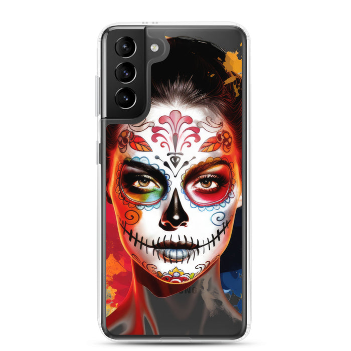 Day of the Dead Girl Watercolor Caricature: Spray Paint & Traditional Oil Blend Clear Case for Samsung® - Mexicada