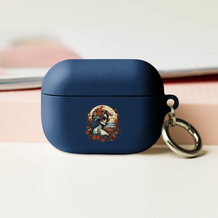 Day of the Dead Romance: Light Blue & Amber with Butterfly-adorned Woman Rubber Case for AirPods® Mexicada Navy / AirPods Pro