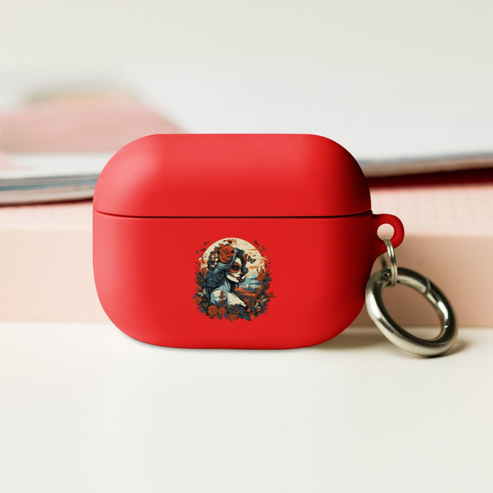 Day of the Dead Romance: Light Blue & Amber with Butterfly-adorned Woman Rubber Case for AirPods® Mexicada Red / AirPods Pro