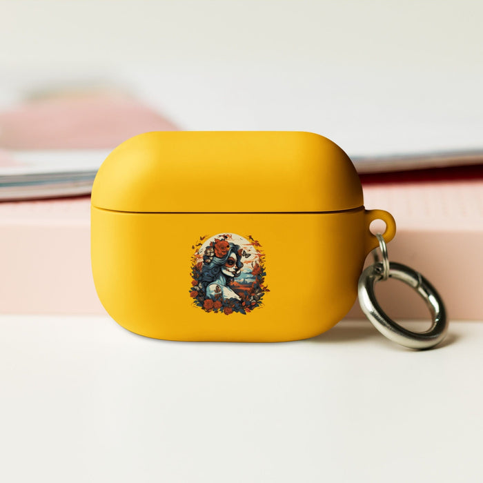 Day of the Dead Romance: Light Blue & Amber with Butterfly-adorned Woman Rubber Case for AirPods® Mexicada Yellow / AirPods Pro