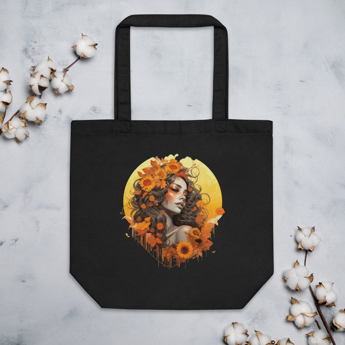 Summer's End Fantasy: Sunflowers Orange and Bronze Eco Tote Bag Mexicada Black